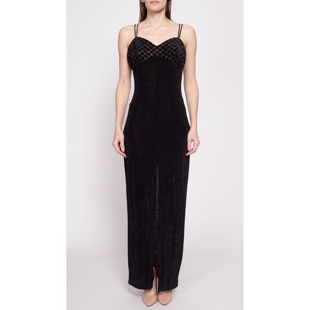 ✨90s Slinky Purple Metallic Trim High Slit Dress